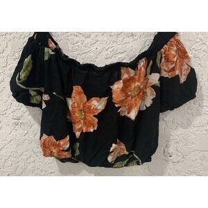 Feathers Floral Crop Top Black Off Shoulder  Womens 1X